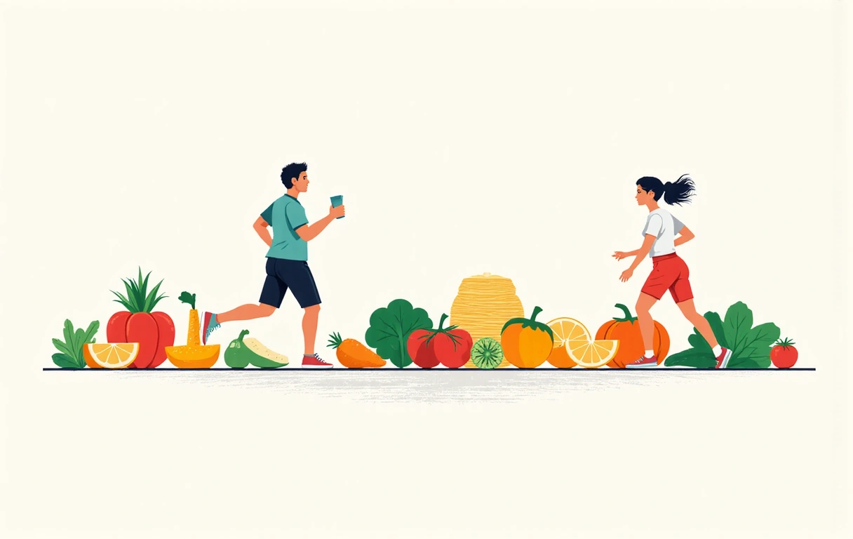 Moderní minimalistická ilustrace zdravého jídla a aktivního životního stylu